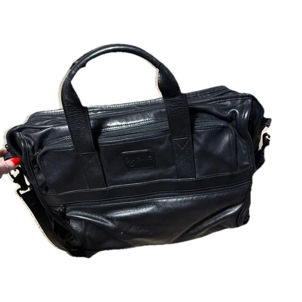 Giorgio Bernini Black Leather Briefcase Vintage 90s Travel Bag Carry On Career